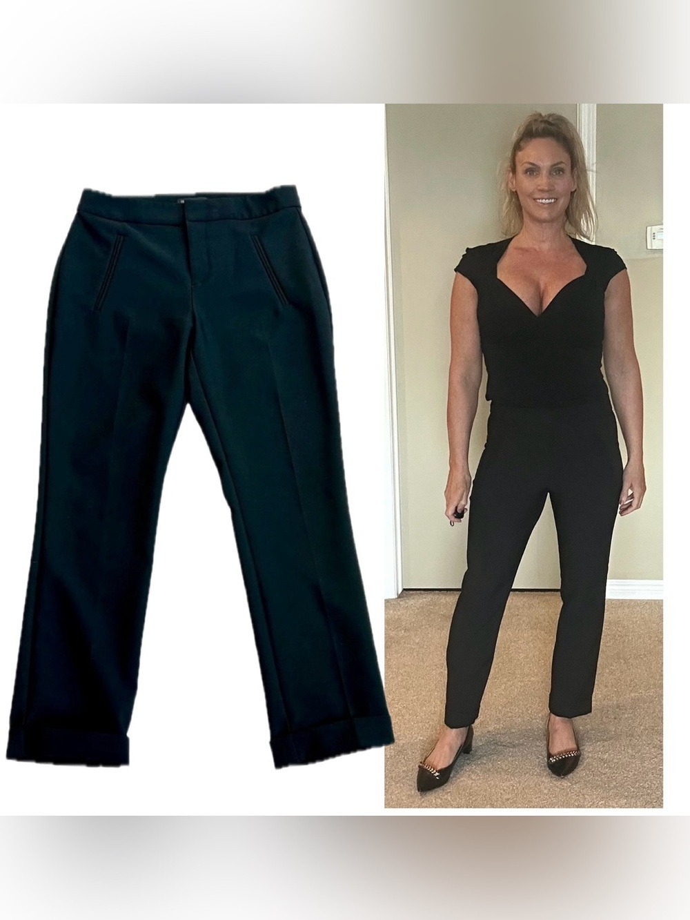 INC International Concepts black slim fit cuffed ankle hem trouser dress pants 6